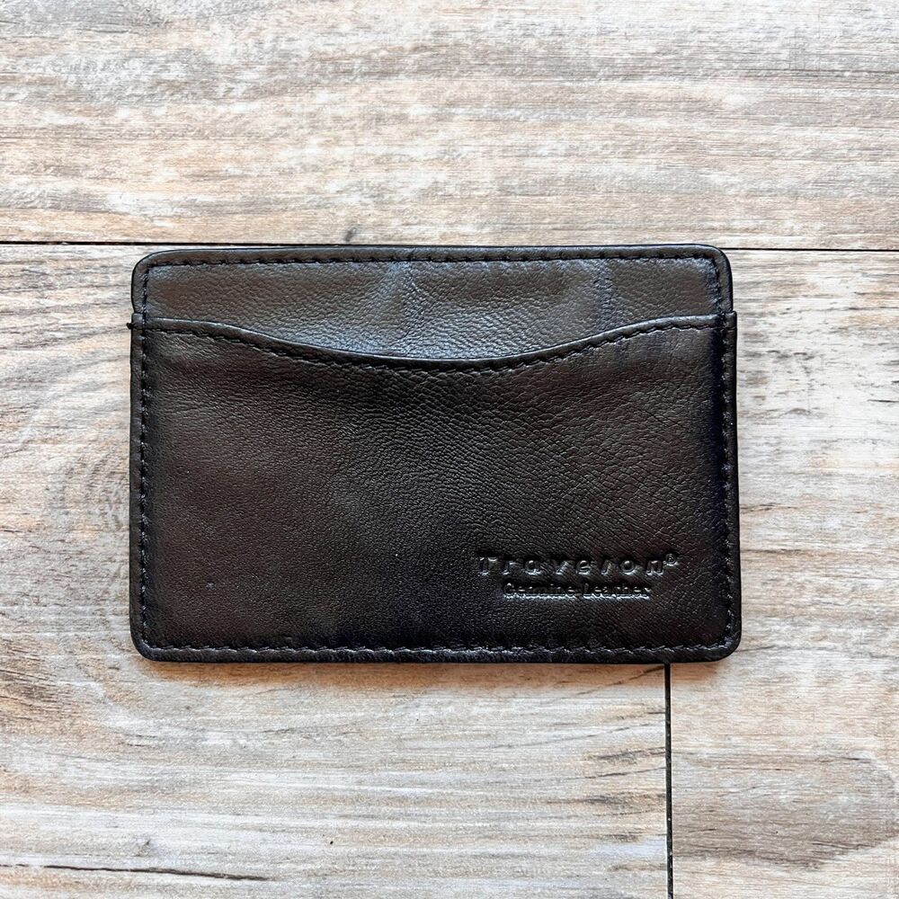 Travelon Genuine Leather Card Holder Wallet Slim Minimalist Black Unisex
